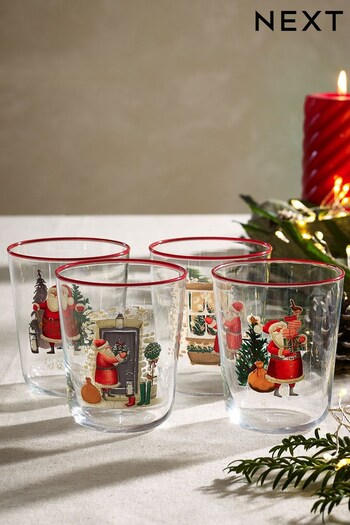 Set of 4 Clear Christmas Santa Tumbler Glasses (D65949) | £12