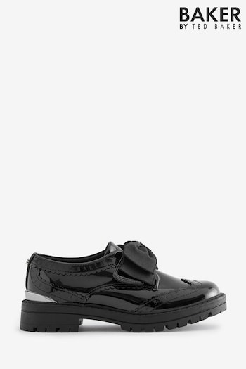 Baker by Ted Baker  Girls Back to School Black Patent Brogue Shoes with Bow (D66090) | £46 - £48