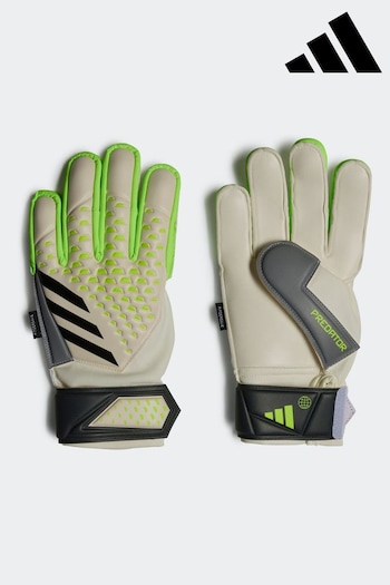 adidas White/Lemon Sport Performance Junior Predator Match Fingersave Goalkeeper Gloves (D66103) | £28