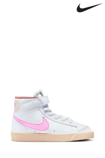 Nike White/Pink Blazer Mid '77 Junior Trainers (D66552) | £53