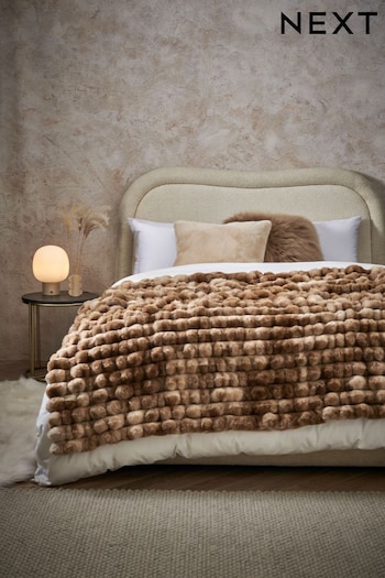 Mink Brown Coco Ribbed Faux Fur Throw (D66566) | £60 - £100
