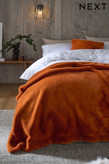 Orange Soft To Touch Faux Fur Throw (D66571) | £50 - £90