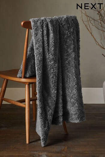 Grey Mila Cosy Textured Faux Fur Throw (D66575) | £30 - £40