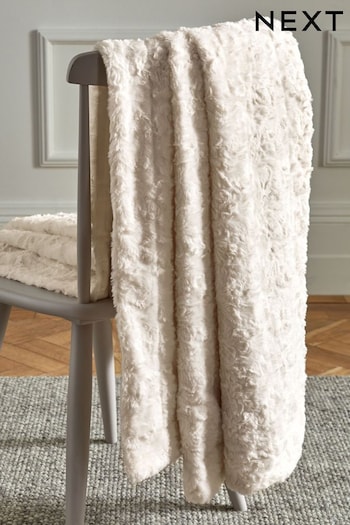 Ivory Natural Mila Cosy Textured Faux Fur Throw (D66576) | £30 - £40