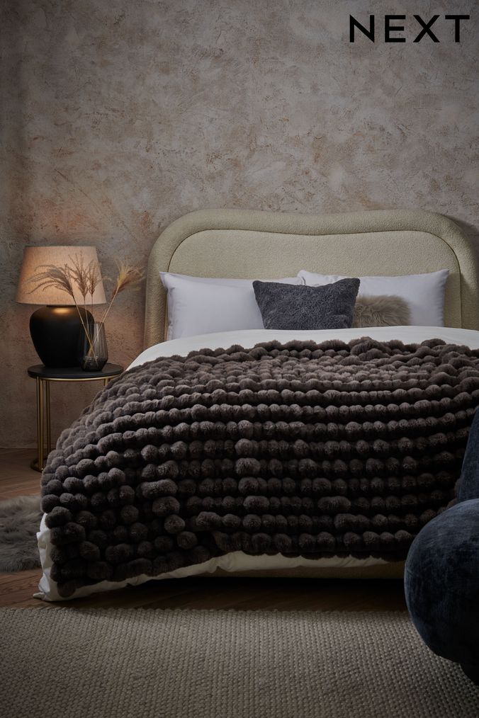 Charcoal Grey Coco Ribbed Faux Fur Throw (D66578) | £60 - £100