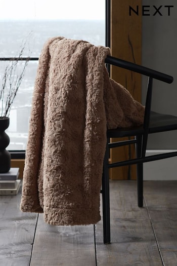 Natural Mila Cosy Textured Faux Fur Throw (D66589) | £30 - £40