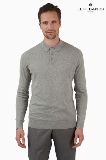 Jeff Banks Grey Long Sleeve Knit Polo Shirt (D66684) | £47