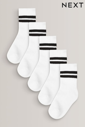 White 5 Pack Cushioned Footbed Cotton Rich Ribbed Socks (D66842) | £7 - £10