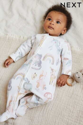 White Ground Fleece Lined Baby Sleepsuit (D67010) | £11 - £13