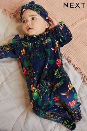 Navy Blue Velour Baby Sleepsuit (0mths-3yrs) (D67011) | £12 - £14