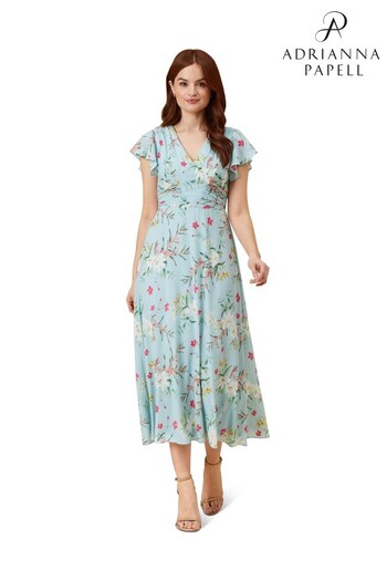 Adrianna Papell Green Floral Print Tie Dress (D67061) | £179