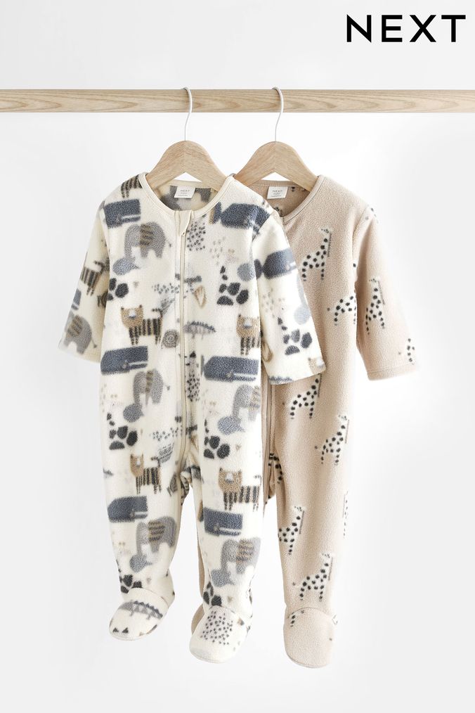 Grey Teddy Fleece Baby Sleepsuits 2 Pack (D67067) | £20 - £22