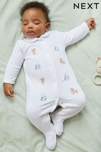 White Velour Embroidery Sleepsuit 1 Pack (0mths-3yrs) (D67071) | £12 - £14