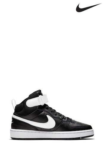 Nike Black/White Youth Court Borough Mid Trainers (D67079) | £53