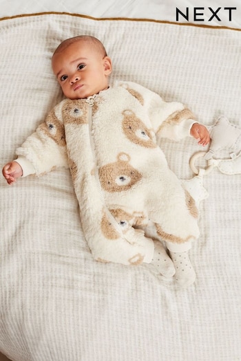 Ecru Cream Cosy Fleece Sleepsuit (D67106) | £12 - £14
