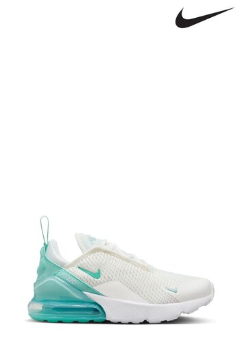 Nike flyknit White/Aqua Green Air Max 270 Junior Trainers (D67108) | £75