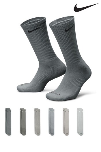 Nike Grey Plus Everyday Cushioned Training Crew Socks (6 Pairs) (D67120) | £20