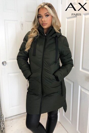 AX Paris Green Hooded Long Line Puffer Coat (D67266) | £80