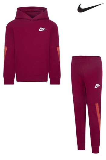 Nike joggers Burgundy Red Little Kids Fleece Tape Tracksuit (D67273) | £48