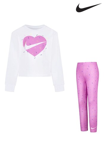 Nike Pink Little Kids Long Sleeved Top and Dri-FIT Leggings Set (D67294) | £36