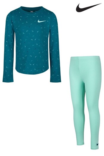 Nike Chaussures Green Little Kids Long Sleeved Top and Jersey Leggings Set (D67296) | £36