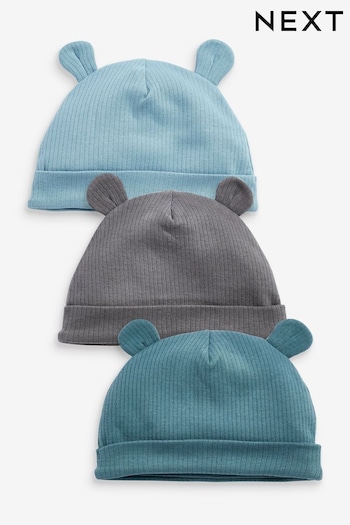 Blue 3 Pack Baby Bear Ear Beanie Champion Hats (0mths-2yrs) (D67407) | £8