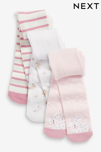 Pink/Cream Bunny Baby Designed Tights 3 Packs (0mths-2yrs) (D67426) | £12