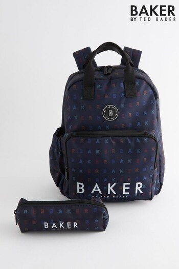 Baker by Ted Baker Boys Back to School Navy Lettering Backpack with Pencil Case (D67430) | £40