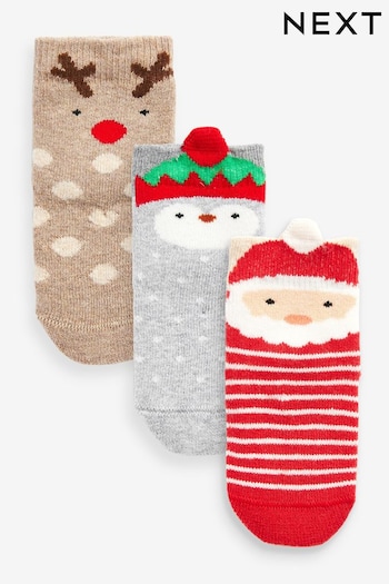 Red Terry Towelling Christmas Character sneakers Socks 3 Pack (0mths-2yrs) (D67446) | £5.50
