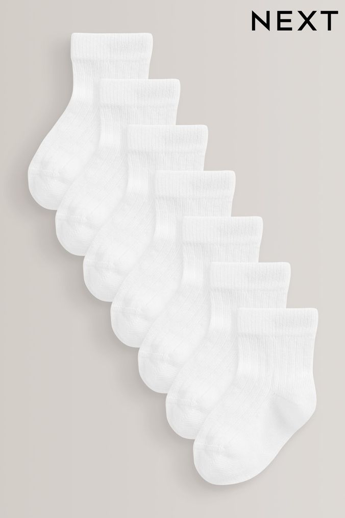 White 7 Pack Rib Baby Socks (0mths-2yrs) (D67450) | £8