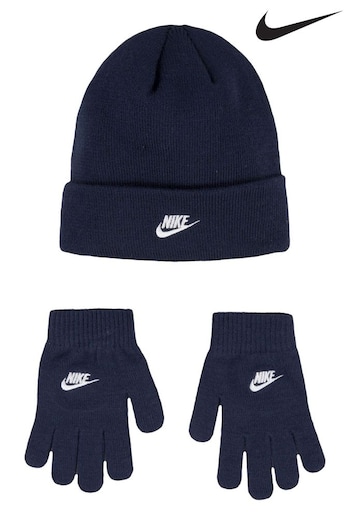 Nike Navy Club Older Kids Beanie Hat and Gloves Set (D67451) | £24