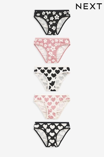 Pink/Black/White Heart 5 Pack Bikini Briefs (2-16yrs) (D67463) | £9.75 - £13.75