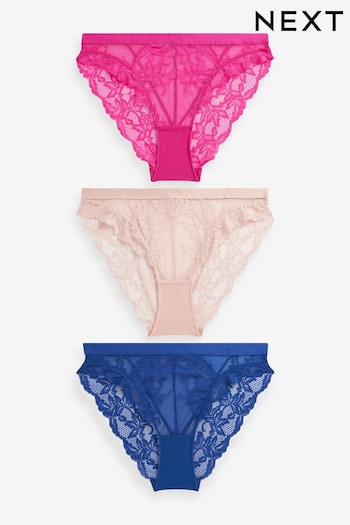 Cobalt Blue/Bright Pink/Blush Pink High Leg Lace Knickers 3 Pack (D67464) | £26