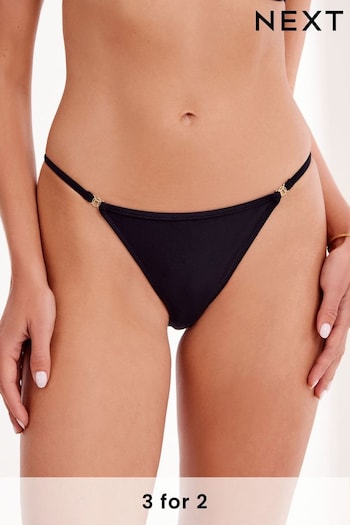 Black Tanga Ultimate Comfort Brushed Lace Trim Knickers (D67467) | £8