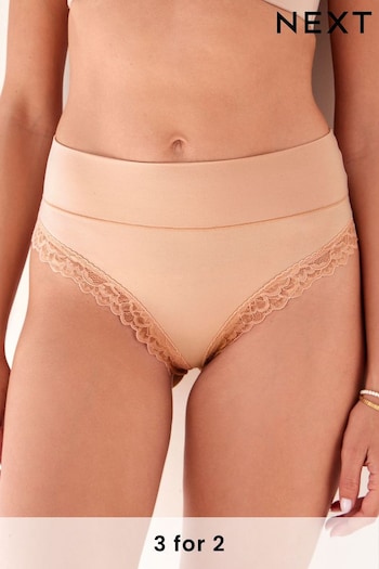 Nude High Rise High Leg Ultimate Comfort Brushed Lace Trim Knickers (D67469) | £12