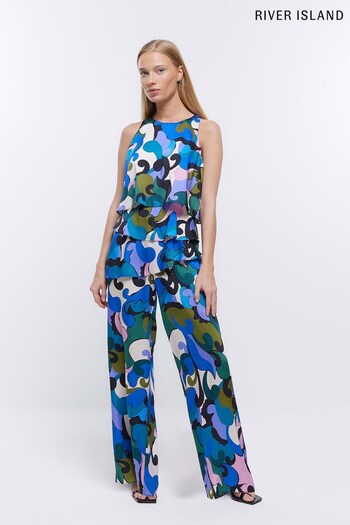 River Island Green Petite Abstract Print Jumpsuit (D67524) | £60