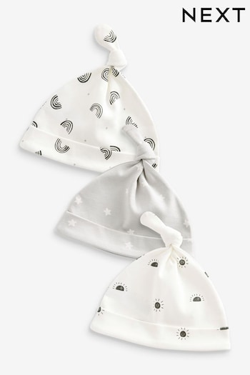 White / Grey 3 Pack Baby Tie Top Hats lauren (0-12mths) (D67550) | £4.50