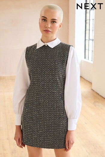 Black/White Tweed 2-In-1 Long Sleeve Mini Dress (D67633) | £48