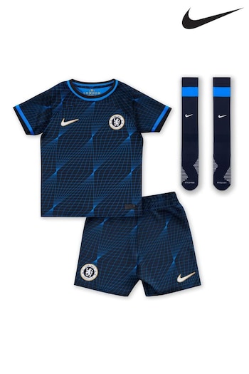 Nike Blue Blank Little Kids Chelsea FC 2023/24 Away 3 Piece Kit (D67641) | £55