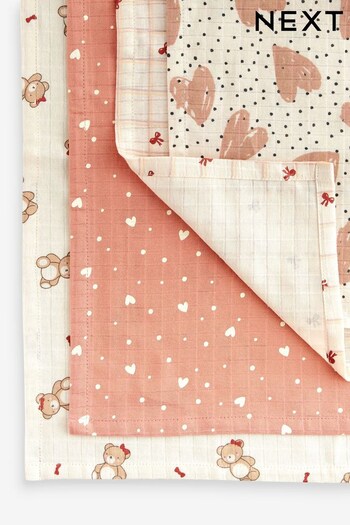 Pink Teddy Baby Muslin Cloths 4 Packs (D67677) | £10