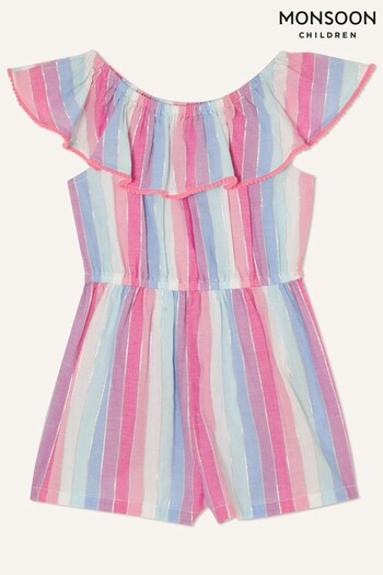 Monsoon Pink Stripe Frill Playsuit (D67756) | £24 - £28