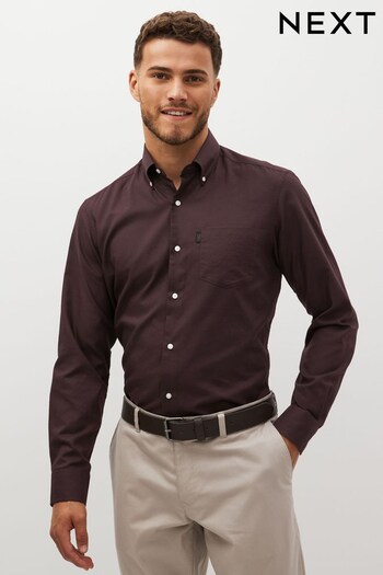 Chocolate Brown Slim Fit Easy Iron Button Down Oxford Shirt (D67810) | £20