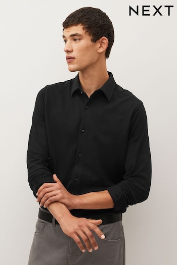 Black Slim Fit Single Cuff Motionflex Knitted Shirt (D67812) | £32