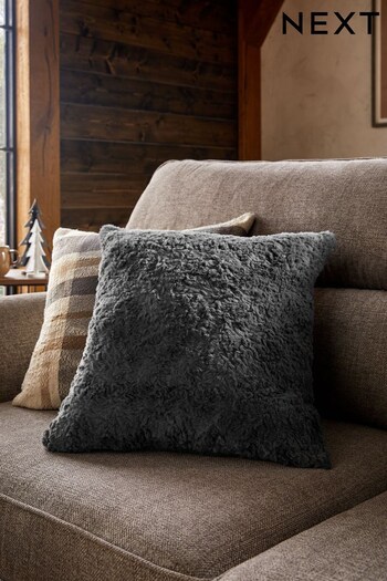 Grey Mila Textured Faux Fur Cushion (D67877) | £14