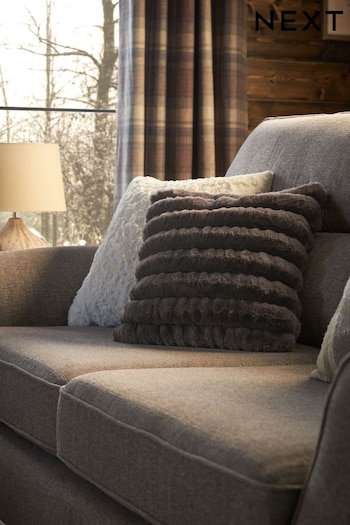 Charcoal Grey Coco Ruched Faux Fur Cushion (D67878) | £18
