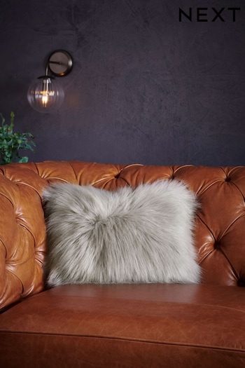 Grey Long Faux Fur 50 x 30cm Cushion (D67879) | £18