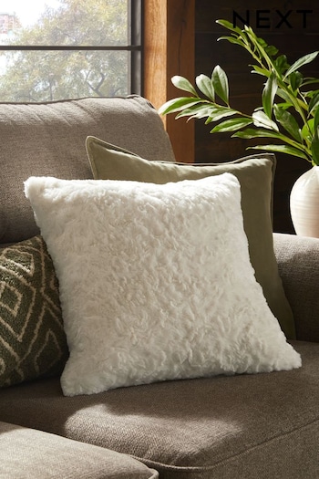 Ivory Mila Textured Faux Fur 50 x 50cm Cushion (D67880) | £14