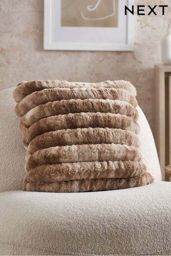 Mink Brown Coco Ruched Faux Fur Cushion (D67888) | £18