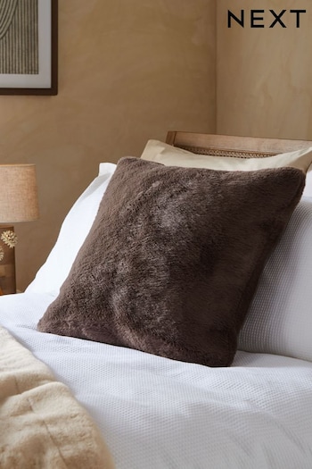 Brown Soft To Touch Faux Fur Cushion (D67890) | £16