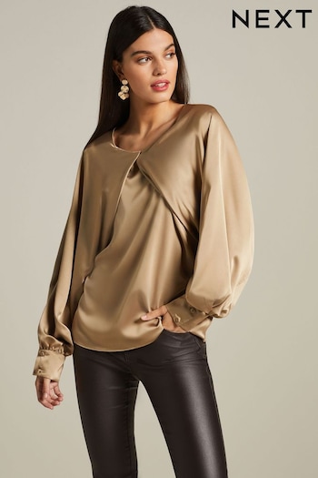 Oyster Pleat Front Long Sleeve Blouse (D67939) | £30